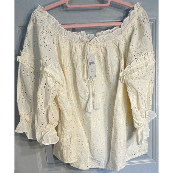 Anthropologie Jane Eyelet Lace Off-The-Shoulder Blouse Ivory NWT Size 16W - Picture 7 of 16
